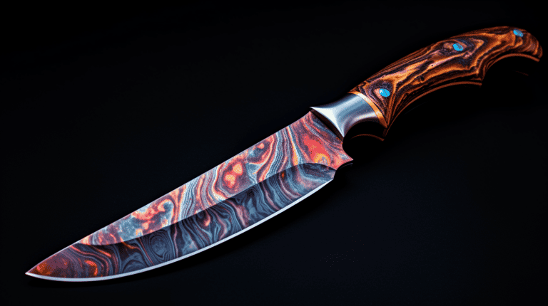 Damascus Knife on a Table